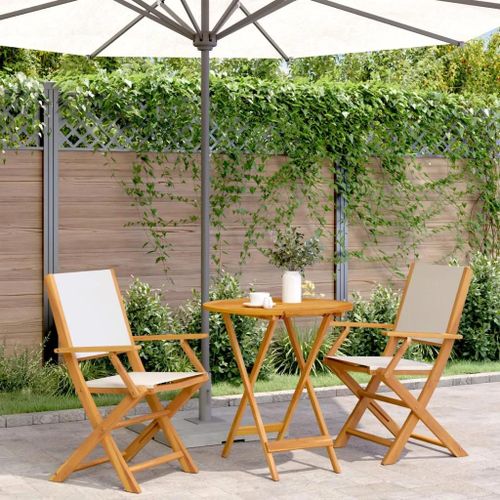 Prolenta Premium - Ensemble De Bistro 3 Pcs Blanc Crème Tissu Et Bois Massif