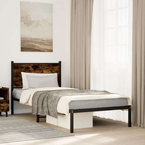 Prolenta Premium - Cadre de lit en métal sans matelas chêne fumé 90x200 cm
