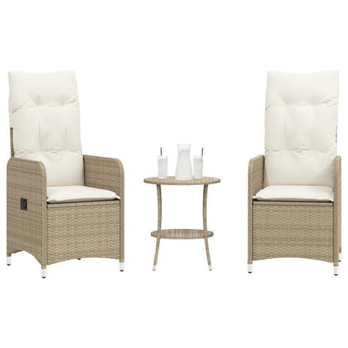 Prolenta Premium - Chaises Inclinables De Jardin Lot De 2 Avec Table Beige Rotin