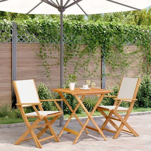Prolenta Premium - Ensemble De Bistro 3 Pcs Blanc Crème Tissu Et Bois Massif