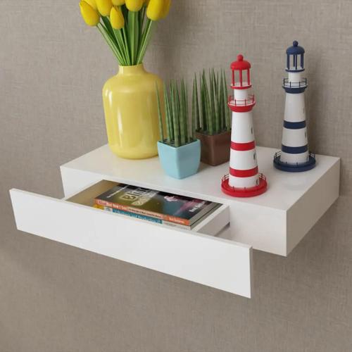 Prolenta Premium - Étagère Murale Avec 1 Tiroir Mdf Blanc Rangement De Livres/Dvd