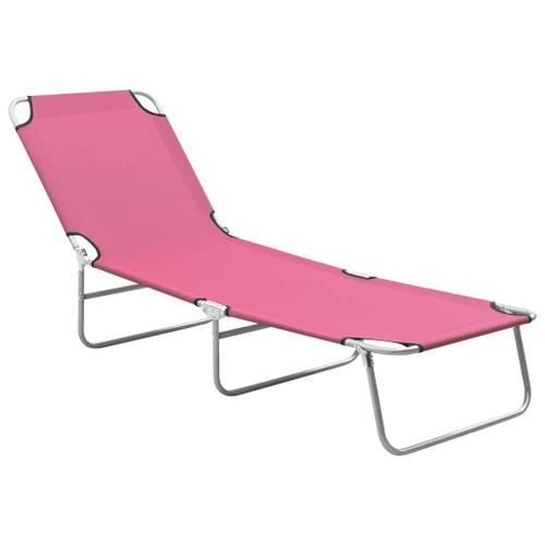 Prolenta Premium - Chaise Longue Pliable Acier Et Tissu Rose