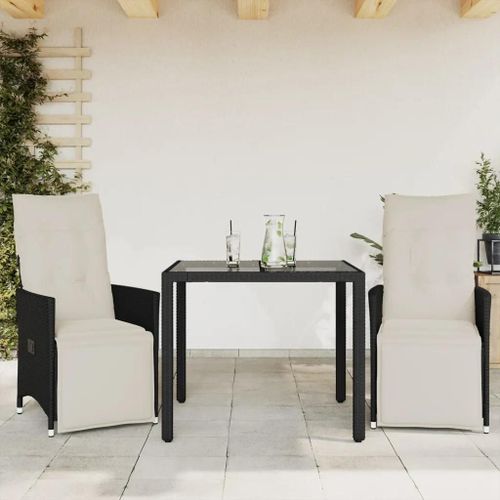 Prolenta Premium - Ensemble De Bistro 3 Pcs Avec Coussins Noir Résine Tressée