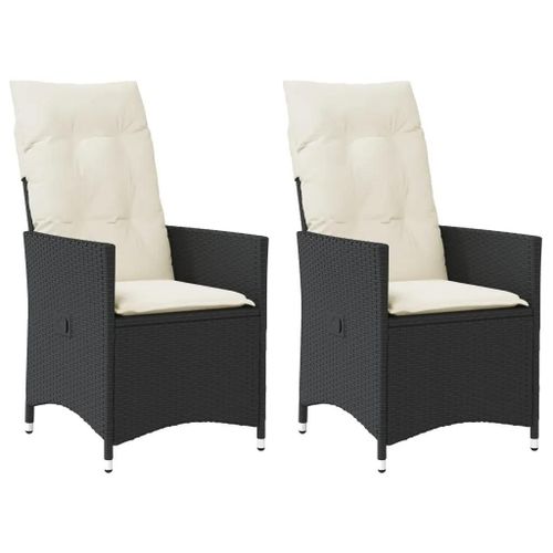 Prolenta Premium - Chaises Inclinables De Jardin Lot De 2 Et Coussins Noir Rotin