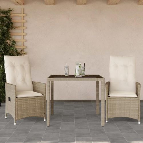 Prolenta Premium - Ensemble De Bistro 3 Pcs Avec Coussins Beige Résine Tressée