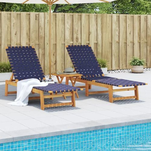 Prolenta Premium - Chaises Longues Lot De 2 Bleu Bois D'acacia Solide Et Tissu