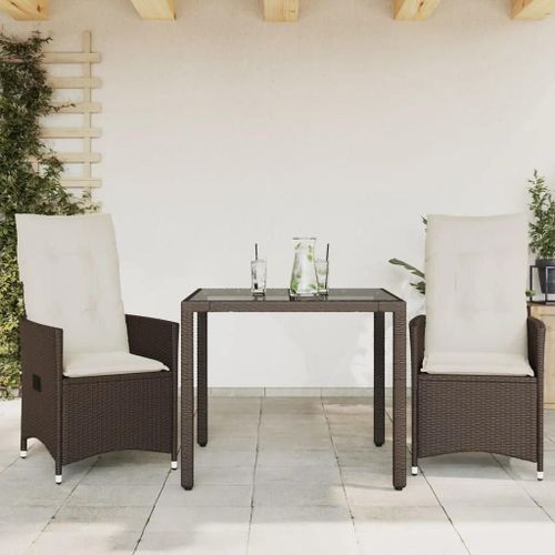 Prolenta Premium - Ensemble De Bistro 3 Pcs Avec Coussins Marron Résine Tressée
