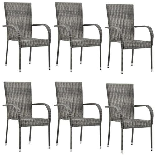 Prolenta Premium - Chaises Empilables D'extérieur 6 Pcs Gris Résine Tressée