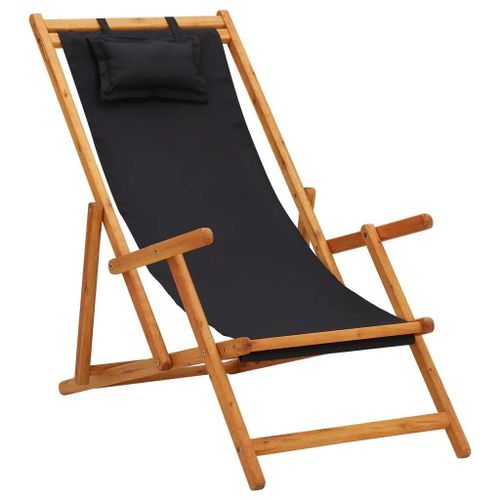 Prolenta Premium - Chaise Pliable De Plage Bois D'eucalyptus Solide Et Tissu Noir