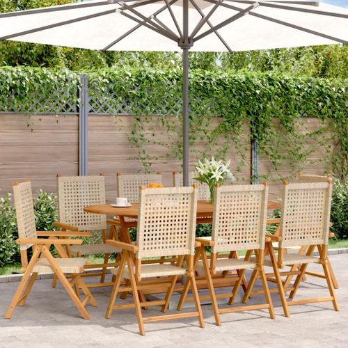 Prolenta Premium - Chaises Inclinables De Jardin Lot De 8 Beige Rotin Bois Massif