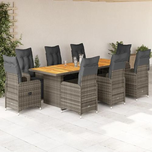 Prolenta Premium - Ensemble De Bistro De Jardin 9 Pcs Coussins Gris Poly Rotin