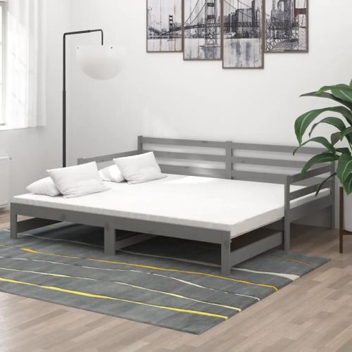 Prolenta Premium - Lit coulissant sans matelas gris 2x(90x200) cm