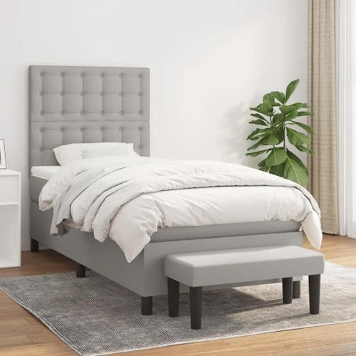 Prolenta Premium - Sommier à lattes de lit avec matelas Gris clair 100x200cm Tissu