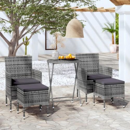 Prolenta Premium - Ensemble De Bistro Jardin 5pcs Résine Tressée Verre Trempé Gris