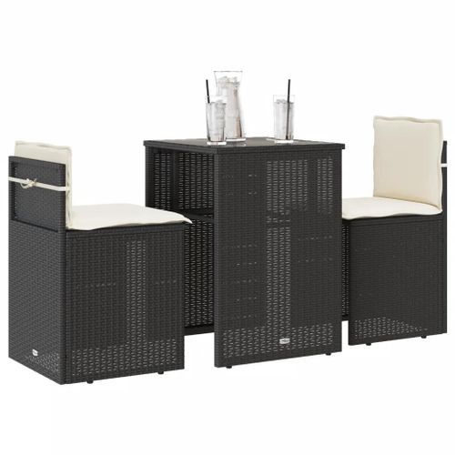 Prolenta Premium - Ensemble De Bistro 3 Pcs Avec Coussins Noir Résine Tressée