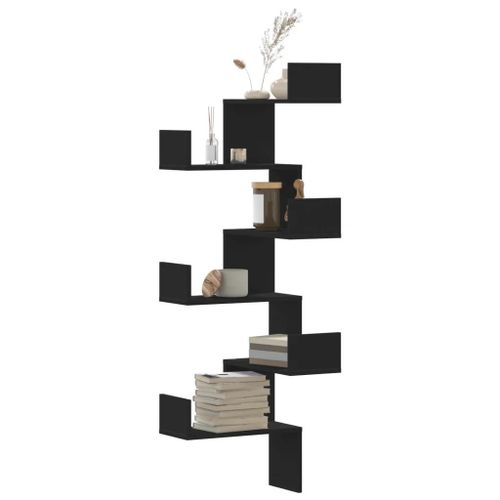 Prolenta Premium - Étagère Murale D'angle Noir 45x45x147 Cm Bois D'ingénierie