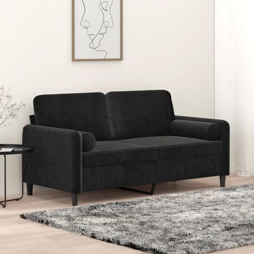 Prolenta Premium - Canapé 2 Places Avec Oreillers Décoratifs Noir 140 Cm Velours