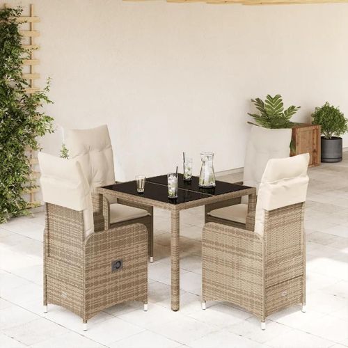 Prolenta Premium - Ensemble De Bistro De Jardin 5 Pcs Coussins Beige Poly Rotin