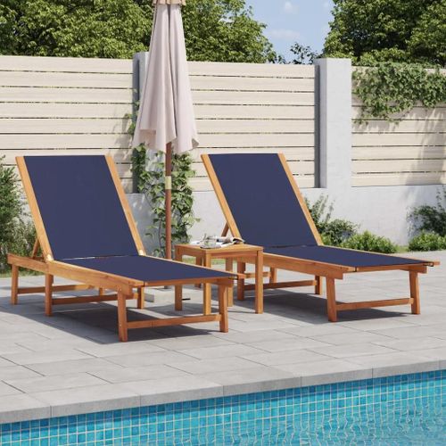 Prolenta Premium - Chaises Longues Lot De 2 Bleu Bois D'acacia Solide Et Textilène
