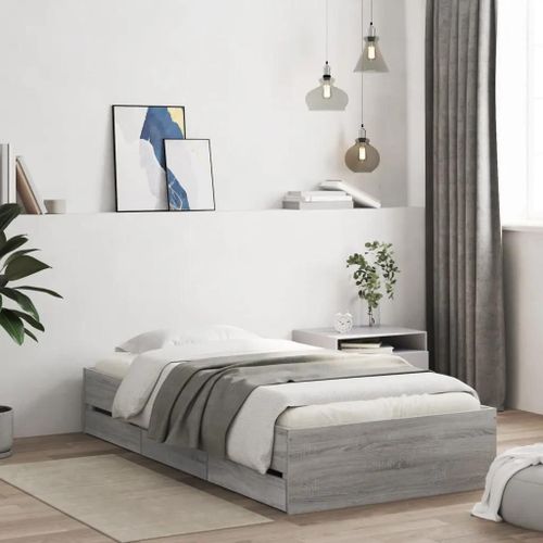 Prolenta Premium - Cadre de lit avec tiroirs sans matelas sonoma gris 90x190 cm