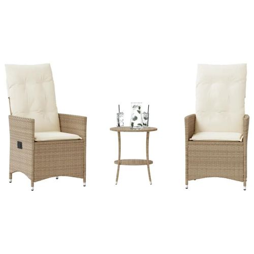 Prolenta Premium - Ensemble De Bistro 3 Pcs Avec Coussins Beige Résine Tressée