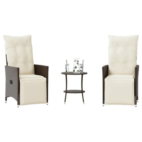 Prolenta Premium - Ensemble De Bistro 3 Pcs Avec Coussins Marron Résine Tressée