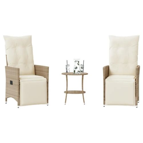 Prolenta Premium - Ensemble De Bistro 3 Pcs Avec Coussins Beige Résine Tressée