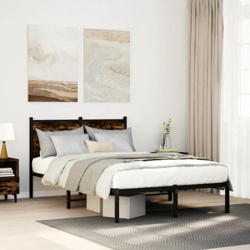 Prolenta Premium - Cadre de lit en métal sans matelas chêne fumé 120x190 cm