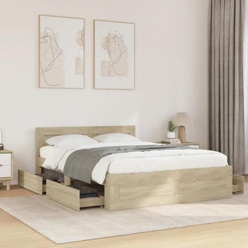 Prolenta Premium - Cadre de lit et tête de lit sans matelas chêne sonoma 120x200cm