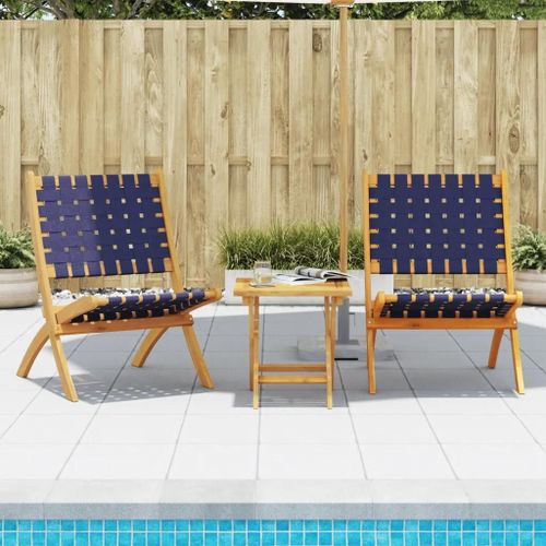 Prolenta Premium - Chaises Pliables De Jardin Lot De 2 Avec Table Bleu Foncé Bois