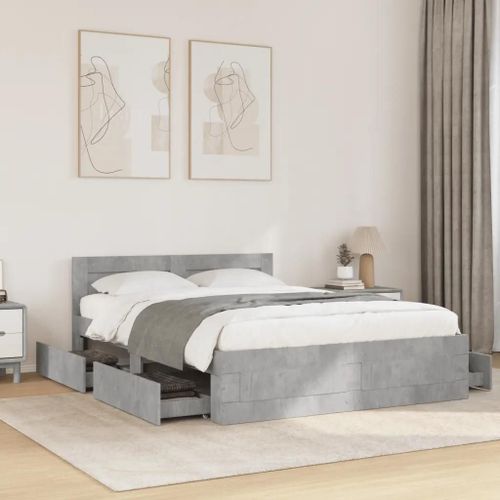 Prolenta Premium - Cadre de lit et tête de lit sans matelas gris béton 140x200 cm