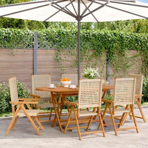 Prolenta Premium - Chaises Inclinables De Jardin Lot De 6 Beige Rotin Bois Massif
