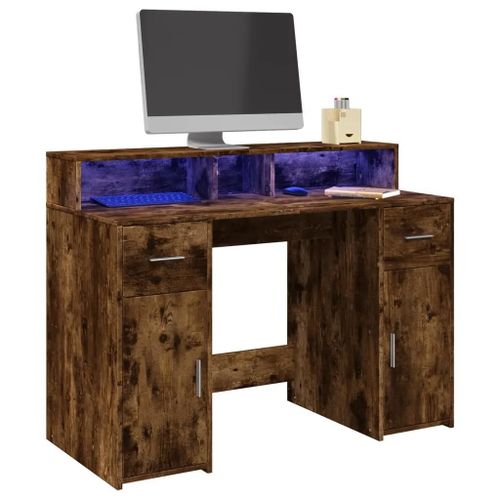 Prolenta Premium - Bureau Et Lumières Led Chêne Fumé 120x55x91cm Bois D'ingénierie