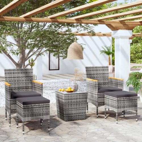 Prolenta Premium - Ensemble De Bistro Jardin 5pcs Résine Tressée Verre Trempé Gris