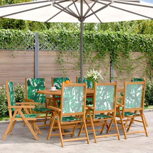 Prolenta Premium - Chaises Inclinables De Jardin Lot De 8 Vert Tissu Bois Massif