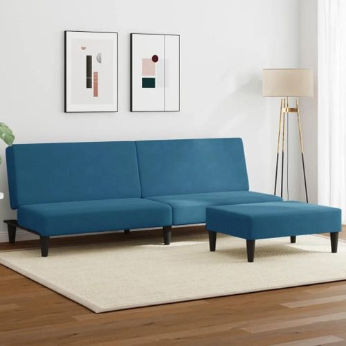 Prolenta Premium - Canapé-Lit À 2 Places Avec Repose-Pied Bleu Velours