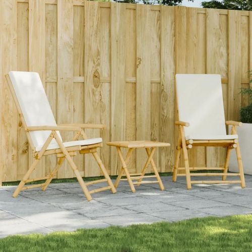 Prolenta Premium - Ensemble De Bistro Pliante 3 Pcs Et Coussins Blanc Crème Bambou