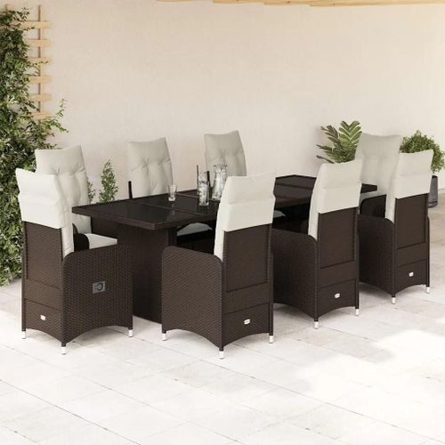 Prolenta Premium - Ensemble De Bistro De Jardin 9 Pcs Coussins Marron Poly Rotin