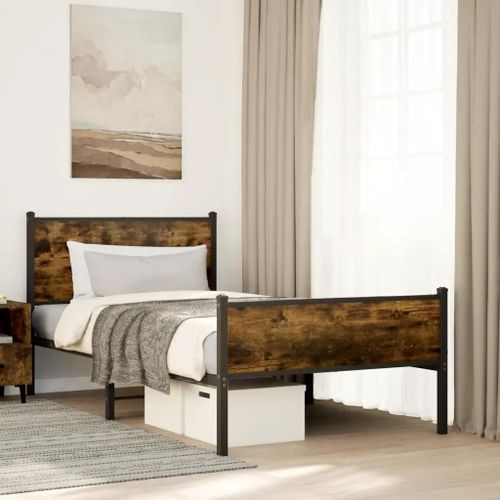 Prolenta Premium - Cadre de lit en métal sans matelas chêne fumé 100x190 cm