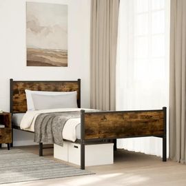 Prolenta Premium - Cadre de lit en métal sans matelas chêne fumé 100x190 cm