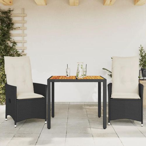 Prolenta Premium - Ensemble De Bistro 3 Pcs Et Coussins Noir Résine Tressée Acacia