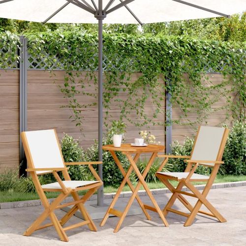 Prolenta Premium - Ensemble De Bistro 3 Pcs Blanc Crème Tissu Et Bois Massif