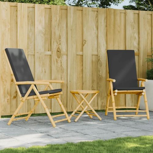 Prolenta Premium - Ensemble De Bistro Pliante 3 Pcs Et Coussins Gris Foncé Bambou