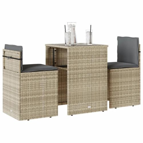 Prolenta Premium - Ensemble De Bistro 3 Pcs Et Coussins Gris Clair Résine Tressée