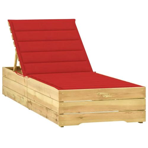 Prolenta Premium - Chaise Longue Avec Coussin Rouge Bois De Pin Imprégné