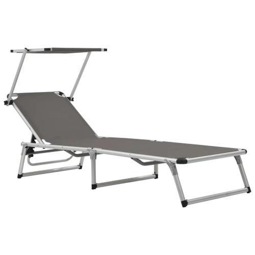 Prolenta Premium - Chaise Longue Pliable Avec Toit Aluminium Et Textilène Gris