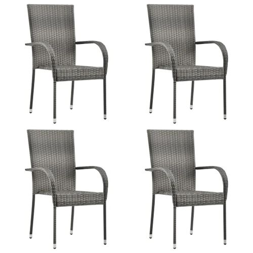 Prolenta Premium - Chaises Empilables D'extérieur Lot De 4 Gris Résine Tressée