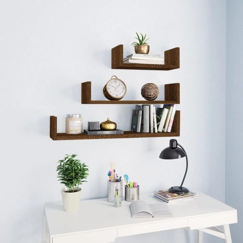 Prolenta Premium - Étagères Murales D'affichage 3 Pcs Chêne Marron Bois Ingénierie