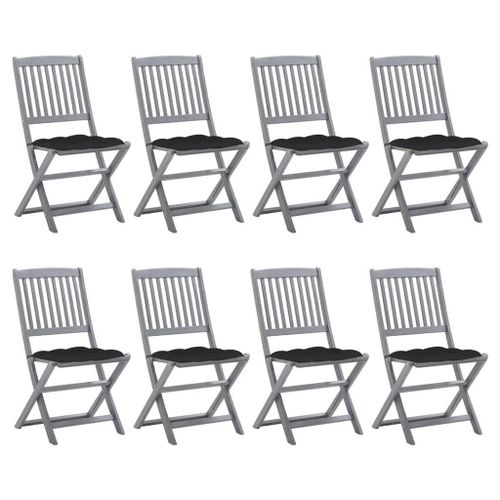 Prolenta Premium - Chaises Pliables D'extérieur Lot De 8 Et Coussins Bois D'acacia