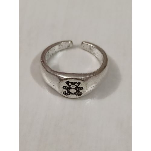 Bague Métal Argenté,Ours En Peluche,Bague Ouverte Taille 17.83